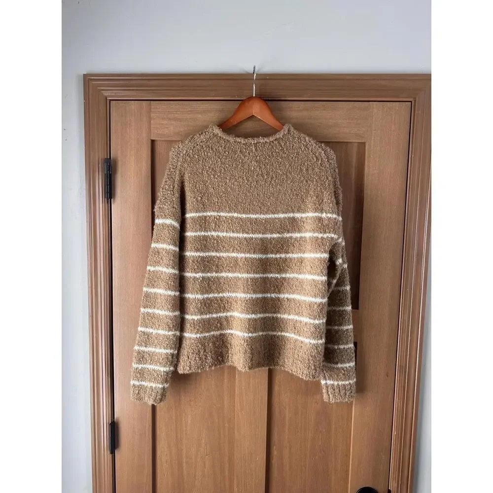 NWOT J.Crew Bouclé Striped Rollneck Sweater Wool/Alpaca Camel Neutral Women’s XS